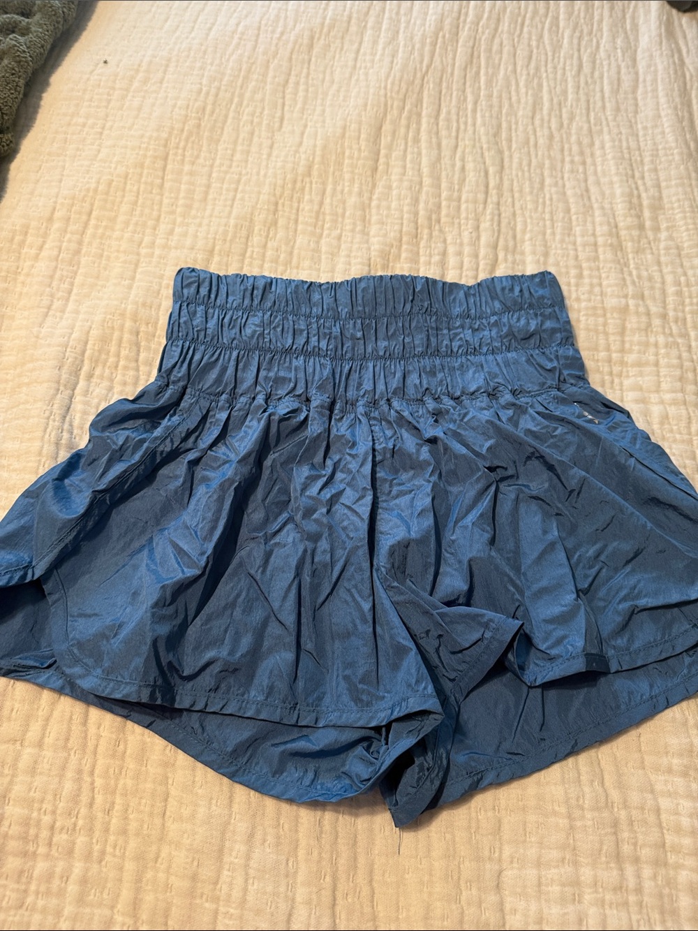 Free People Smocked-Waist Blue High-Rise Shorts
